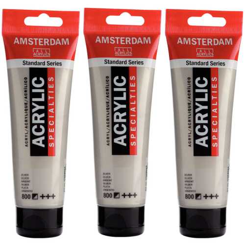 Standard Acrylic Paint, 120ml, Silver 800, Pack of 3