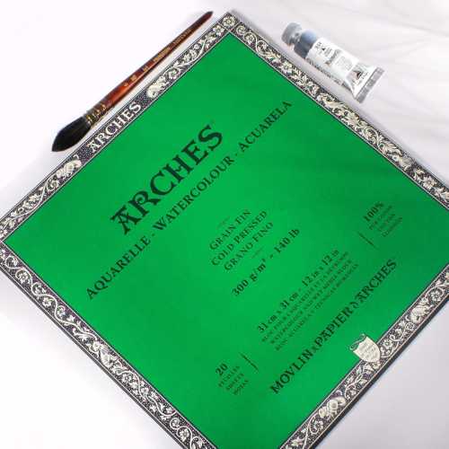 Aquarelle Watercolor Paper Block, Cold Press, Natural White, 140 lb (300 gsm), 20 Sheet, 12x12 in, 1 Count