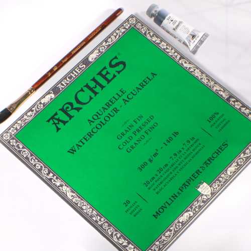 Aquarelle Watercolor Paper Block, Cold Press, Natural White, 140 lb (300 gsm), 20 Sheet, 7.9x7.9 in, 1 Count