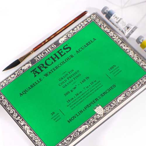 Aquarelle Watercolor Paper Block, Cold Press, Natural White, 140 lb (300 gsm), 20 Sheet, 7x10 in, 1 Count