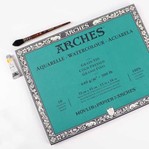 Aquarelle Watercolor Paper Block, Heavyweight, Cold Press, Natural White, 300 lb (640 gsm), 10 Sheet, 12x16 in, 1 Count