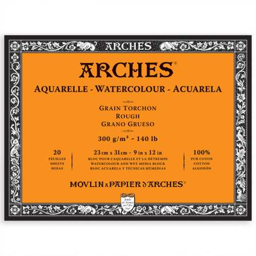 Aquarelle Watercolor Paper Block, Rough, Natural White, 140lb/300gsm, 20 Sheet, 9x12 inch, 1 Count