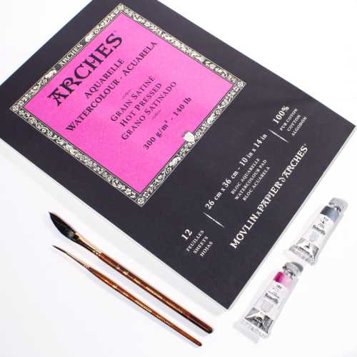 Aquarelle Watercolor Paper Pad, Hot Press, Natural White, 140 lb (300 gsm), Glue Binding, 12 Sheet, 10x14 in, 1 Count