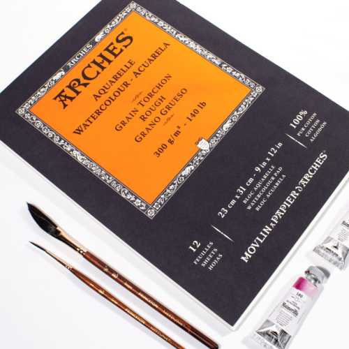 Aquarelle Watercolor Paper Pad, Rough, Natural White, 140 lb (300 gsm), Glue Binding, 12 Sheet, 9x12 in, 1 Count
