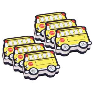 Magnetic Whiteboard Eraser, School Bus, Pack of 6