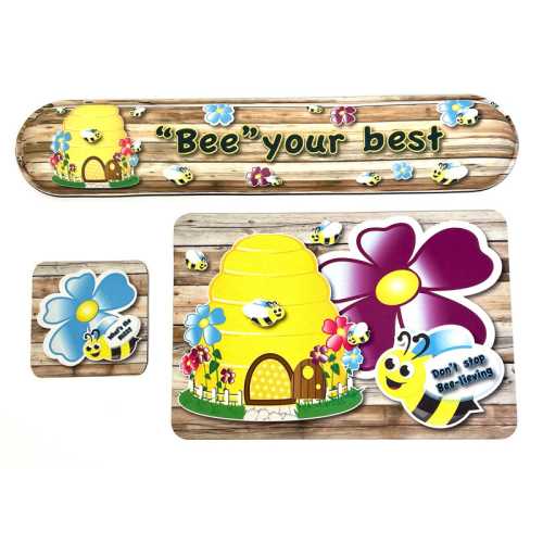 The Original Fun Mat&reg; Computer Desk Mats, Set of 3, (1) Mouse Pad, (1) Keyboard Wrist Pad, (1) Coaster, Bee Your Best, Bee Themed Positive