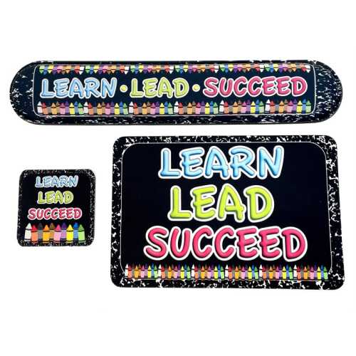 The Original Fun Mat&reg; Computer Desk Mats, Set of 3, (1) Mouse Pad, (1) Keyboard Wrist Pad, (1) Coaster, Learn, Lead, Succeed, Crayon Composition