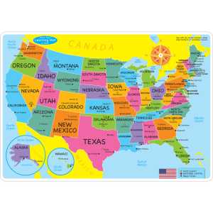 Smart Poly&trade; Learning Mats, 12" x 17", Double-Sided, U.S. Basic Map, Pack of 10