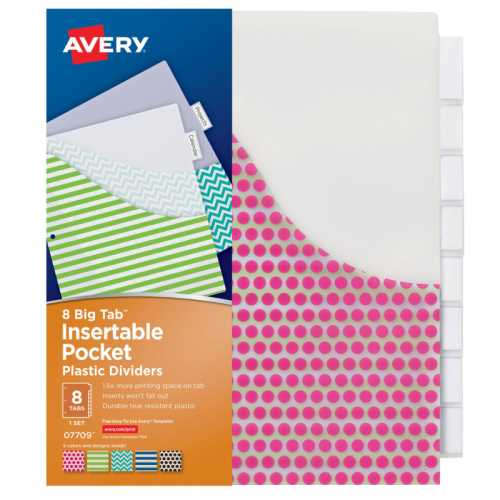 Big Tab&trade; Pocket Insertable Plastic Dividers, 8-Tab Set