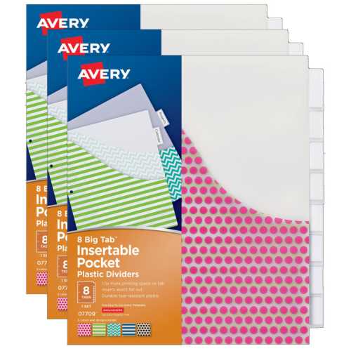 Big Tab&trade; Pocket Insertable Plastic Dividers, 8-Tab Set, 3 Sets