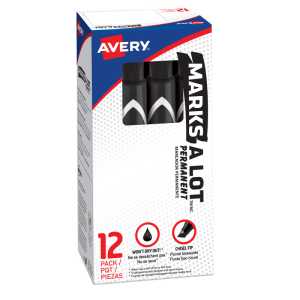 Chisel Tip Permanent Markers, Black, 12 Pack