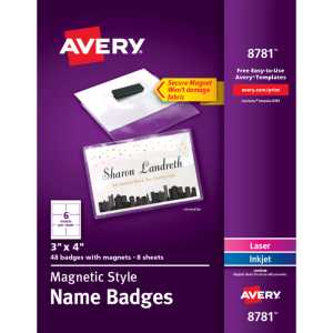 Magnetic Name Badge Holders, 3" x 4", 48 Pack