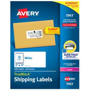 Printable Shipping Labels, 2" x 4", 2,500 Pack
