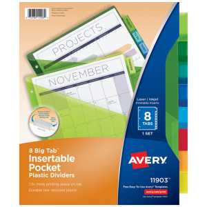 8-Tab Plastic Binder Dividers with Labels, 1 Sets