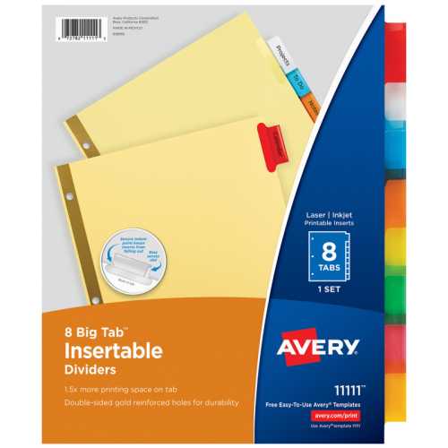 Big Tab&trade; Insertable Dividers, Buff Paper, 8-Tab Set, Multicolor