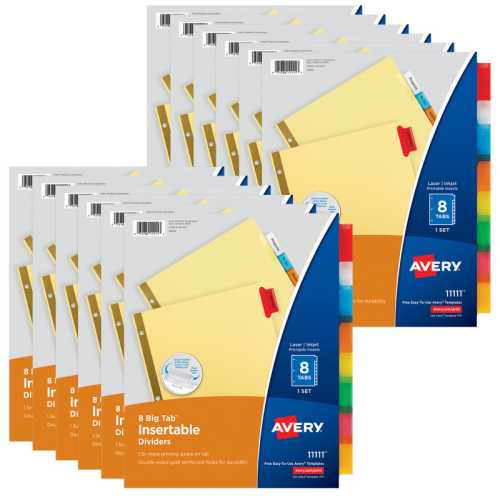 Big Tab&trade; Insertable Dividers, Buff Paper, 8-Tab Set, Multicolor, 12 Sets