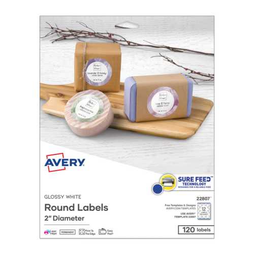 Round Labels, Sure Feed, White Labels, 2