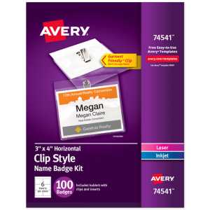 Clip Style Name Badge Holders, 3" x 4", 100 Pack