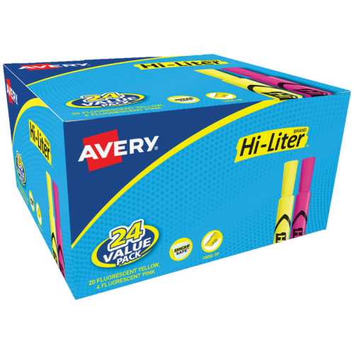 Hi-Liter&reg; Pink and Yellow Highlighters, Desk Style, Chisel Tip, 24 Total