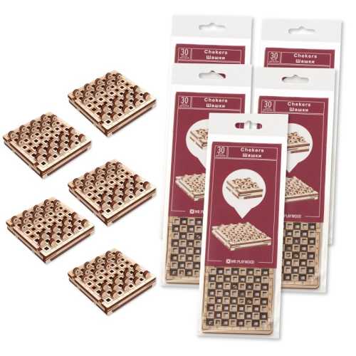 Travel Checkers Wooden Model Kits with Storage Box, Natural Wood, 5-Pack