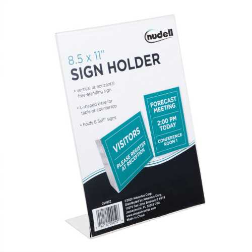 Sign Holder, Stand-up Slanted, Clear Plastic, 8.5x11 in