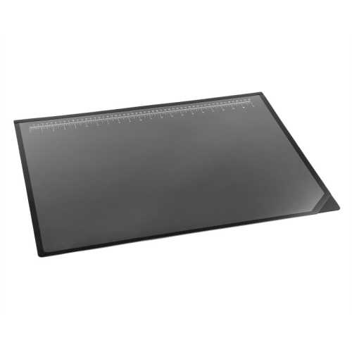 Desk Pad, Clear Overlay Lift-Top, Built-In Ruler, Black, 19x24 in