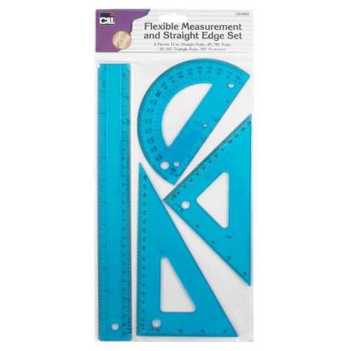 Flexible Measurement and Straight Edge Set, 4 Pieces per Set, 24 Sets per Case, Assorted Colors