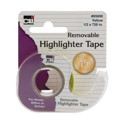 Removable Highlighter Tape, Yellow, 0.5x720 in