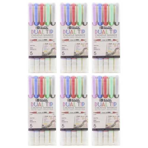 Dual-Tip Creative Markers, 5 Per Pack, 6 Packs
