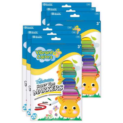 Super Tip Washable Markers, Fine Line, 20 Colors Per Pack, 6 Packs