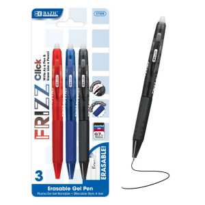 Frizz Erasable Gel Retractable Pens with Grip, Assorted Ink Colors, 3-Count
