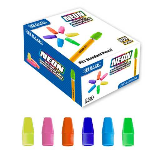 Neon Eraser Caps, 120-Count Box