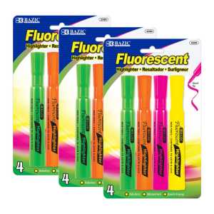 Desk Style Fluorescent Highlighters, 4 Per Pack, 3 Packs