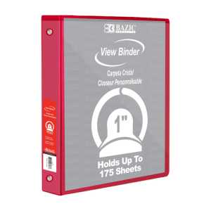 3-Ring View Binder with 2 Pockets, 1", Red