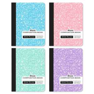Pastel Marble Composition Books, Wide Ruled, 100 Count, 4-Pack