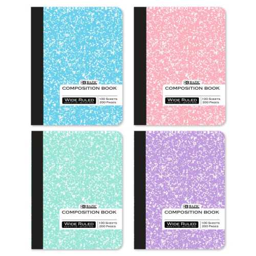 Pastel Marble Composition Books, Wide Ruled, 100 Count, 4-Pack