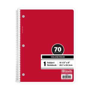 1-Subject Spiral Notebook, College Ruled, 70 Count, Red