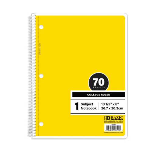 1-Subject Spiral Notebook, College Ruled, 70 Count, Yellow