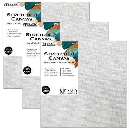 Stretched Canvases, 8 x 8 in, 3-Pack