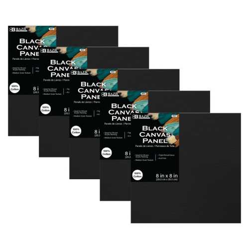 Black Canvas Panels, 8 x 8 in, 5-Pack