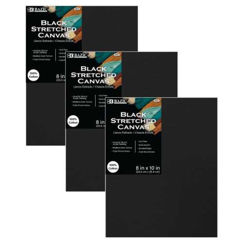 Black Stretched Canvases, 8 x 10 in, 3-Pack