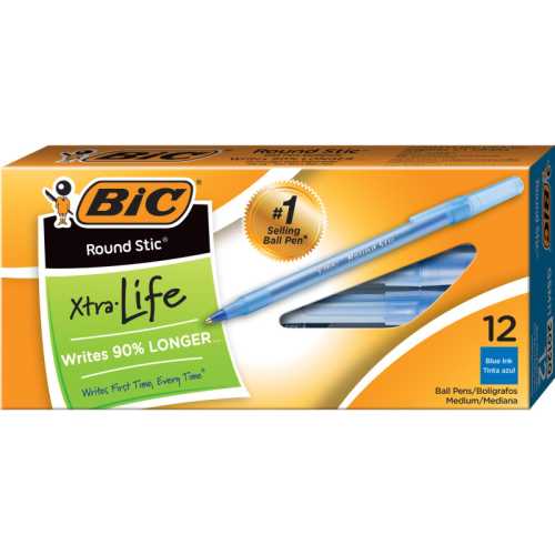 Round Stic&reg; Pen, Medium Point, Blue, Pack of 12