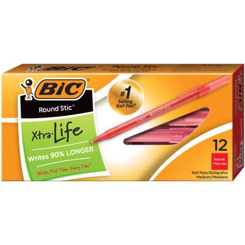 Round Stic&reg; Pen, Medium Point, Red, Pack of 12