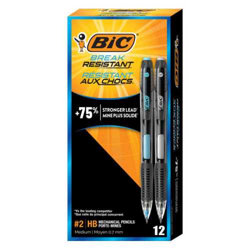 Break Resistant No. 2 Mechanical Pencils with Erasers, 0.7 mm, 12 Count