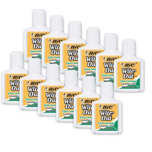 Wite Out&reg; Correction Fluid, Extra Coverage, Pack of 12