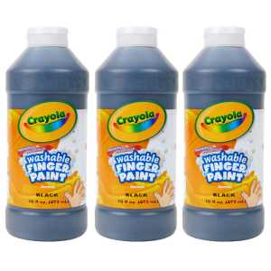 Washable Finger Paint, Black, 16 oz, Pack of 3