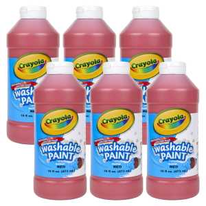 Washable Paint, Red, 16 oz. Bottles, Pack of 6