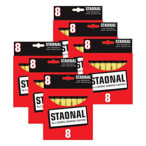 Staonal&reg; Marking Crayons, Black, 8 Per Pack, 6 Packs