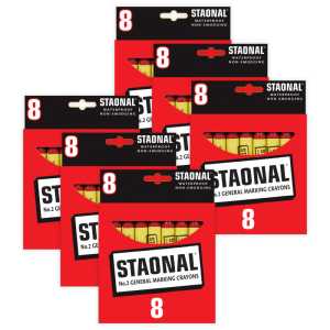 Staonal&reg; Marking Crayons, Red, 8 Per Pack, 6 Packs
