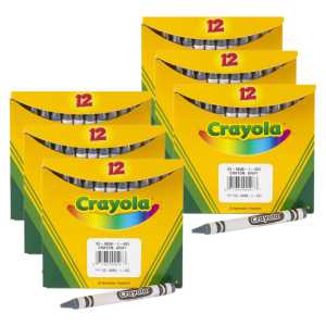 Single Color Bulk Crayons, Regular Size, Gray, 12 Per Pack, 6 Packs